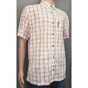 Columbia Men's Short Sleeve Button Down Shirt Size M White Brown Plaid